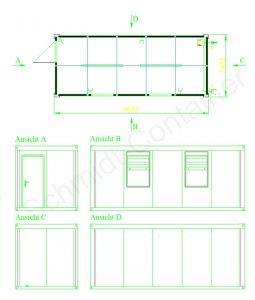 20 Fuß Container mit zwei Fenstern Grundriss