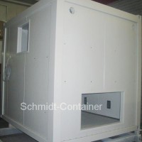 Technikcontainer 10 Fuss als Schaltschrankcontainer mit Wandöffungen, Befestigungsschienen